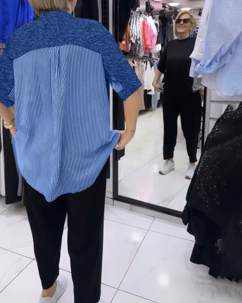 Gestreifte Patchwork-Casual-Bluse