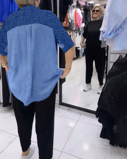 Gestreifte Patchwork-Casual-Bluse