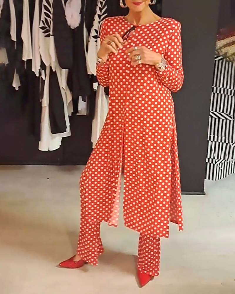 Eleganter Polka-Dot Schlitzanzug