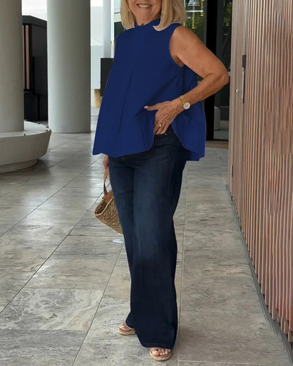 Ärmellose Unifarbene Einfache Bluse