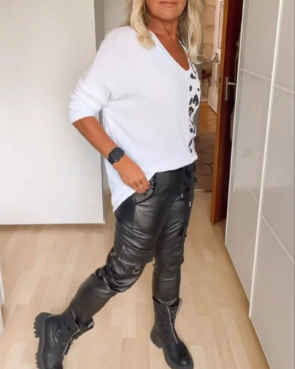 V-Ausschnitt Farbblock Oberteil