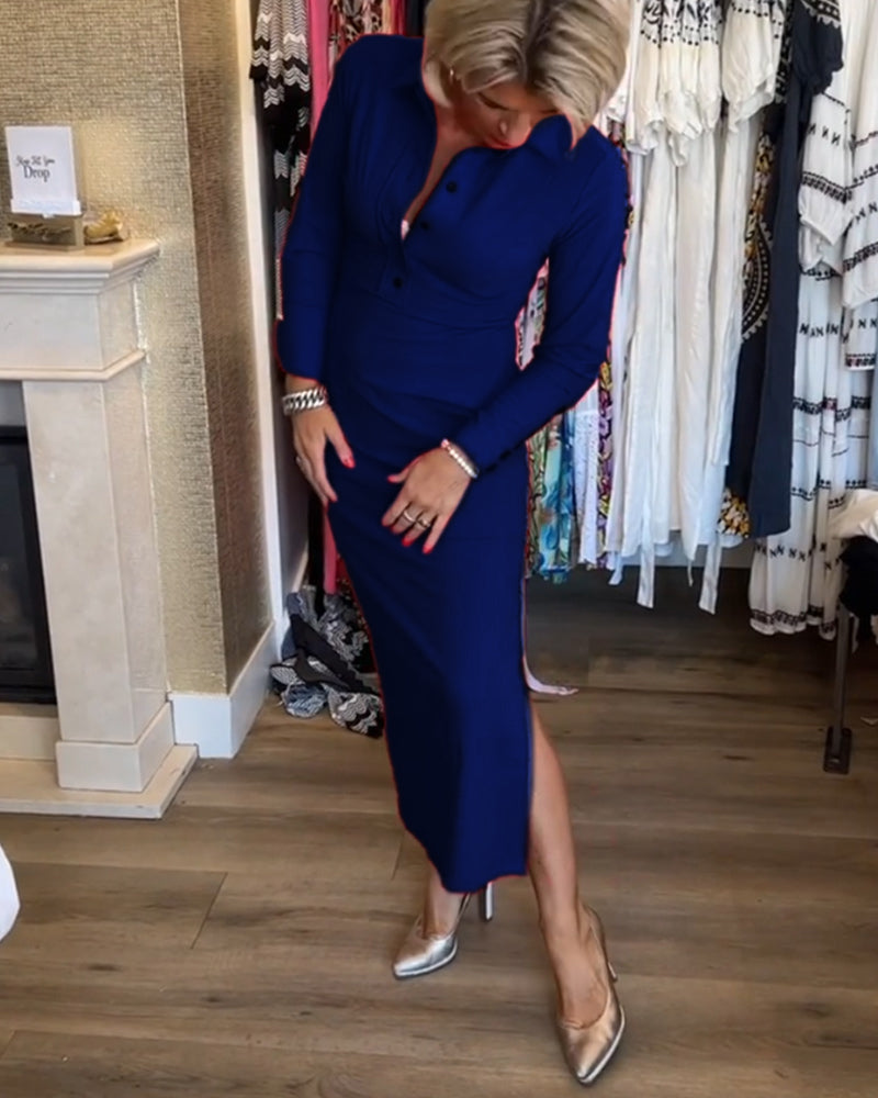 Elegantes Kleid mit Schlitz in einfarbig