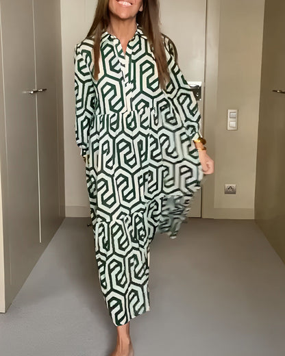 Geometrisches Druck Kleid mit Neun Punkten Ärmel