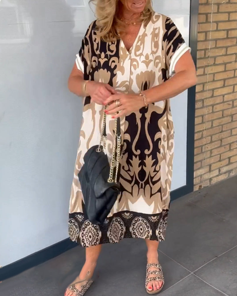 V-Ausschnitt Geometrisches Druckkleid