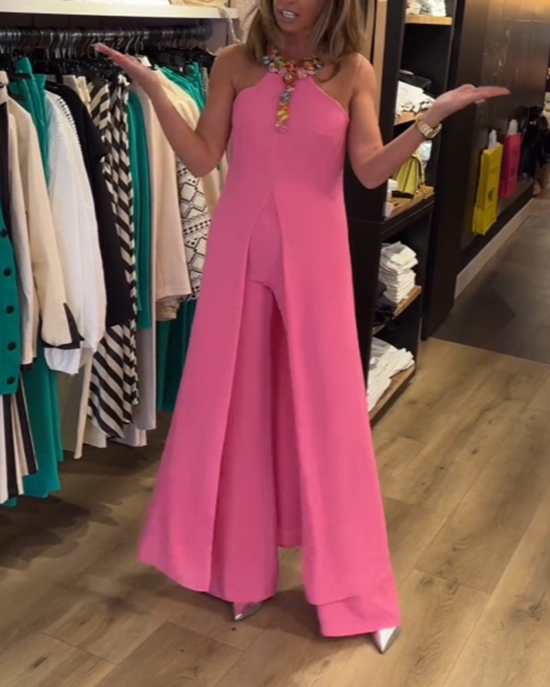 Halterneck Schlitz einfarbiges Zweiteiler-Set