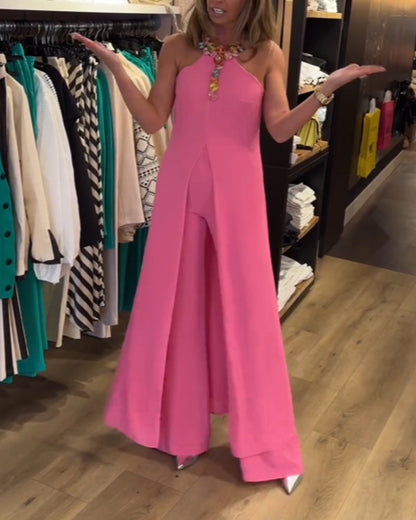 Halterneck Schlitz einfarbiges Zweiteiler-Set