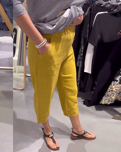Lässige taillierte Baumwoll- und Leinen-Cropped-Hosen