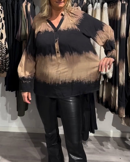 Vintage Farbkasten V-Ausschnitt Knopf Bluse