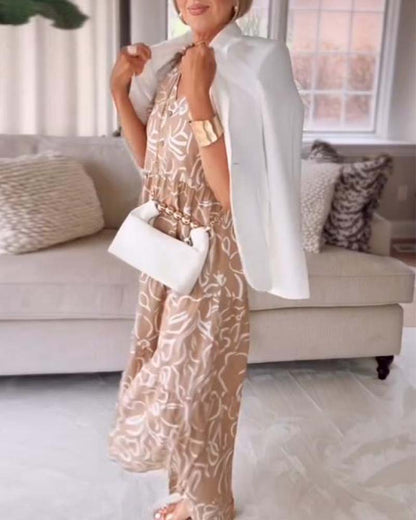 Kurzärmliges Pocket-Kleid mit geometrischen Drucken