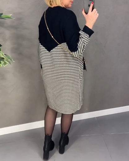 Chic Farbblockkleid mit Karomuster