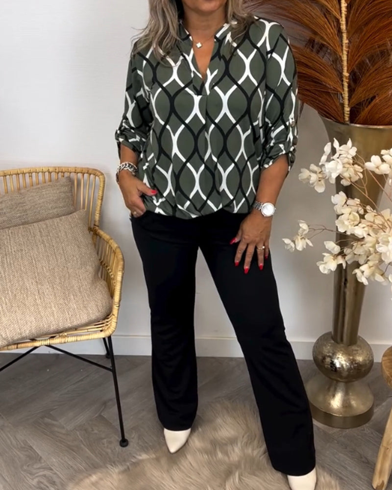 Lässige Bluse mit langen Ärmeln und Druck