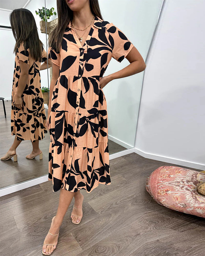 Taschenrevers bedrucktes Kleid