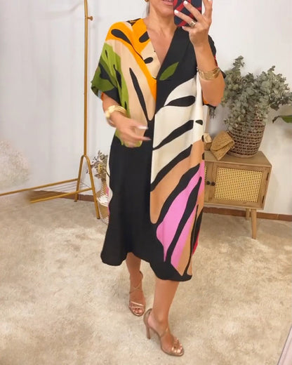Buntes Blätterdruck Freizeitkleid