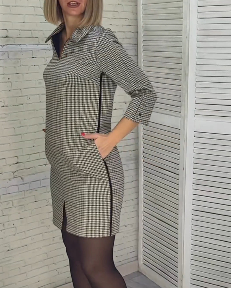 V-Ausschnitt Schlitz Langarmkleid