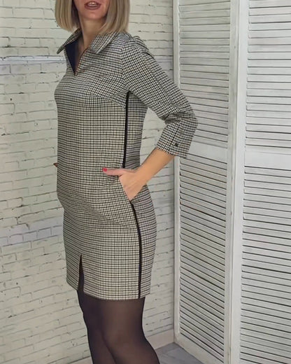 V-Ausschnitt Schlitz Langarmkleid