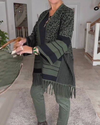 Leopardenmuster Langarm-Cardigan