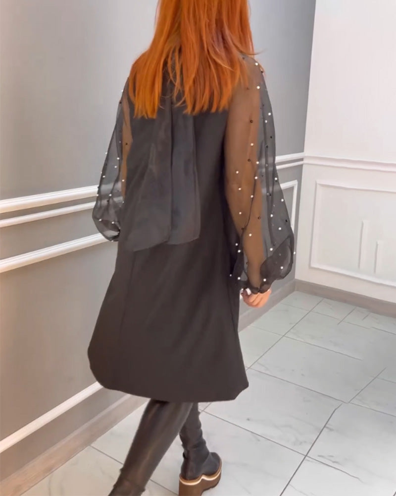 Mesh Lockeres Kleid mit Hohem Kragen