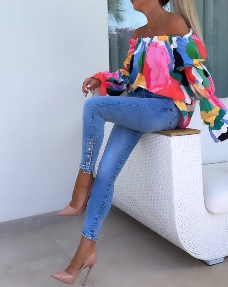 Bunt bedrucktes, lässiges Top mit einem Schulterträger