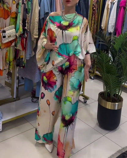 Lotus-Druck einseitiges Dreiviertelärmel-Set