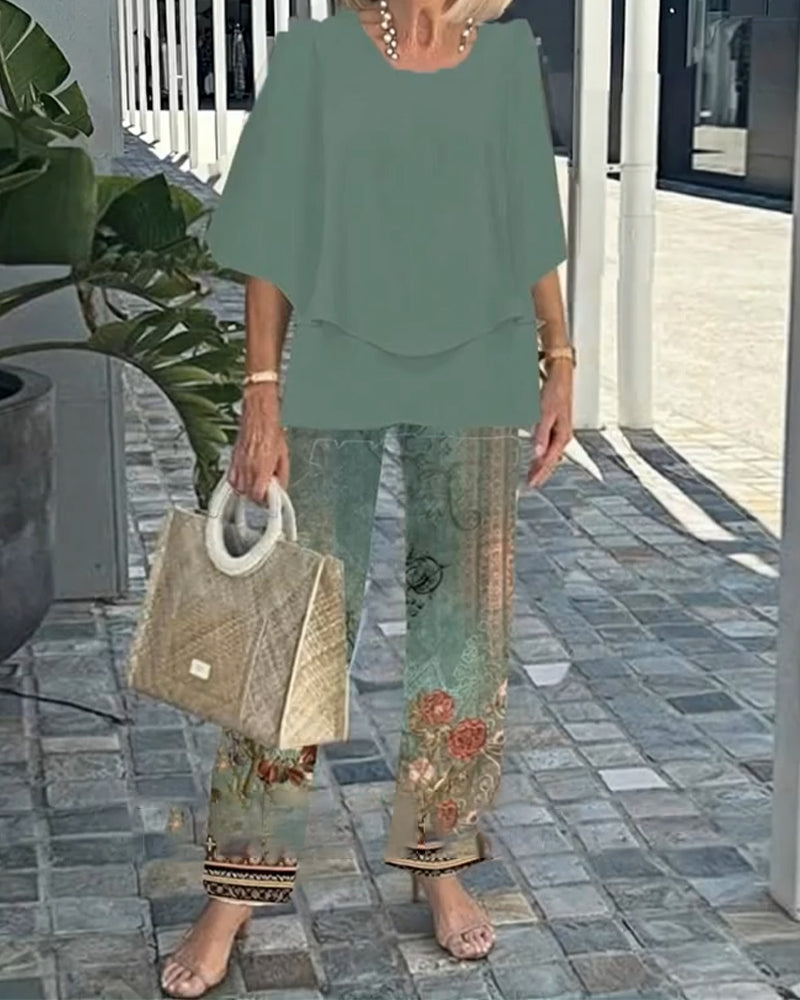 Modisches Bedrucktes Gerades Hosen-Set