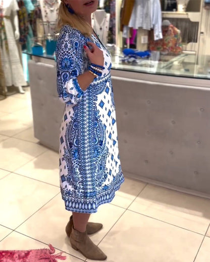 Elegantes V-Ausschnitt Midi-Kleid