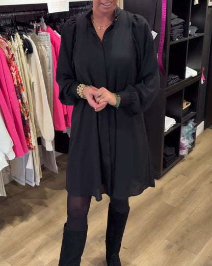 V-Ausschnitt einfaches knielanges Kleid