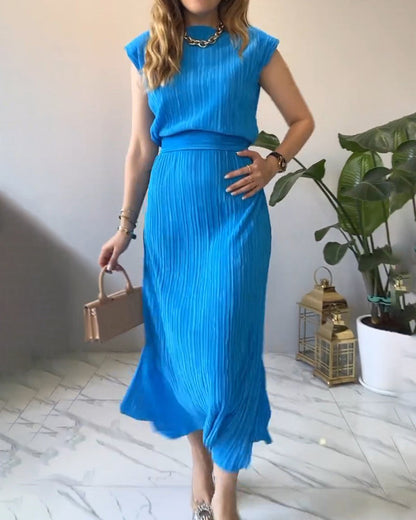 Ärmelloses Texturiertes Maxikleid