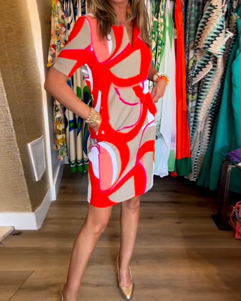 V-Ausschnitt Gerade Bedrucktes Kleid