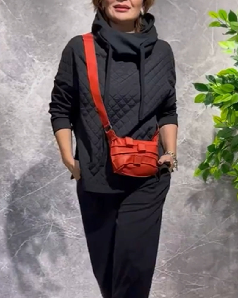 Hochkragen Karo Hoodies mit langen Ärmeln