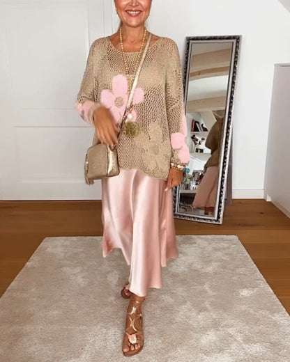 Lässiger floral runder Hals langärmeliger Pullover mit Ausschnitten