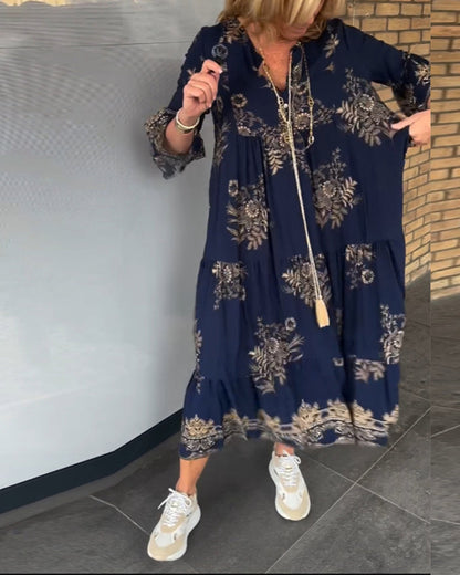 V-Ausschnitt Vintage Lockeres Kleid