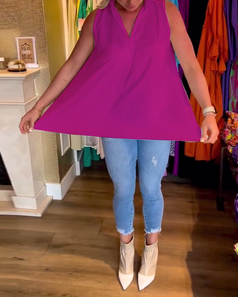 Ärmelloses Top mit Revers und Raffung