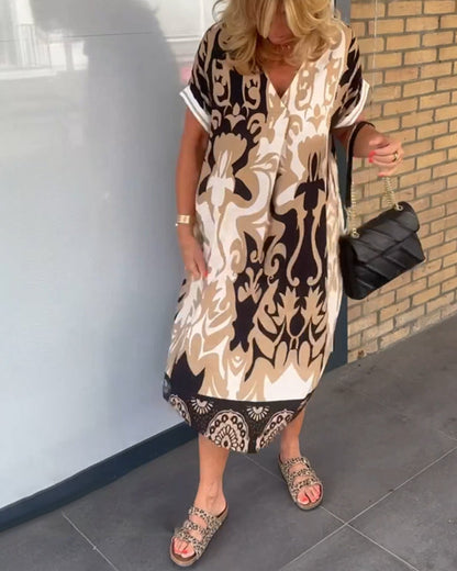 V-Ausschnitt Geometrisches Druckkleid