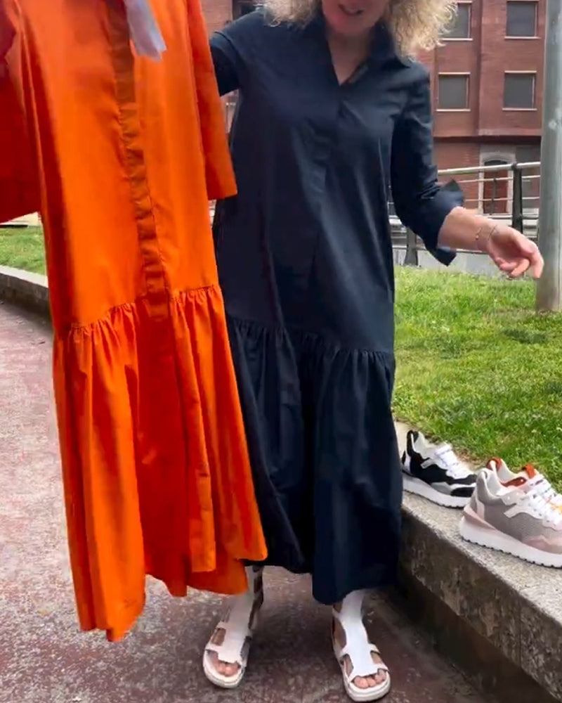 Einfarbiges lässiges Langarmkleid