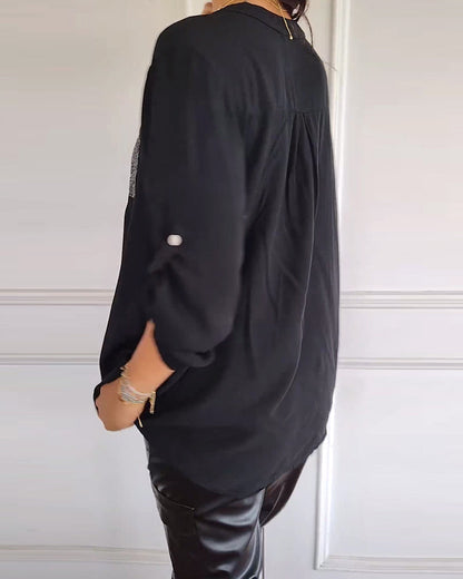 Pailletten-Patchwork lässiges Oberteil