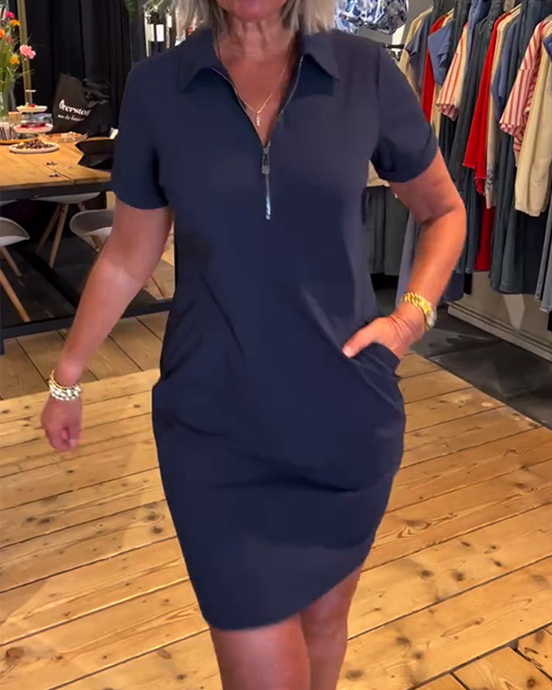 Revers Reißverschluss Kleid