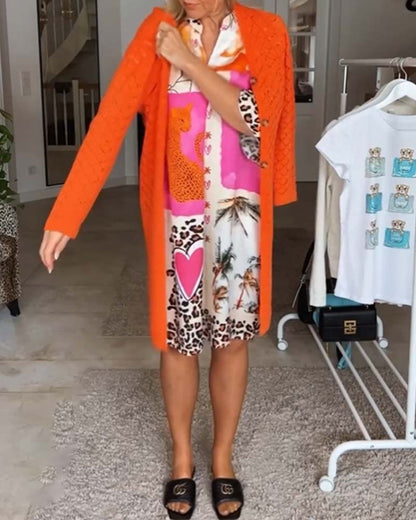 Patchwork-Leopardenmuster V-Ausschnitt Kleid