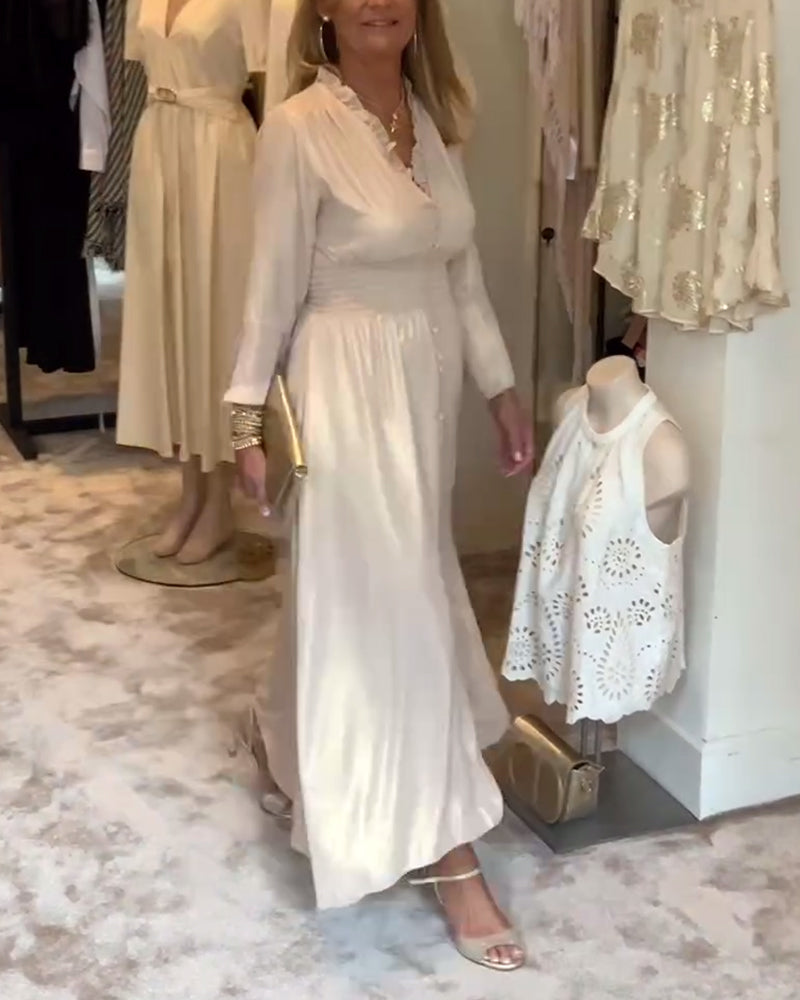 Spitzenkragen knopfgeschlossenes langes Kleid