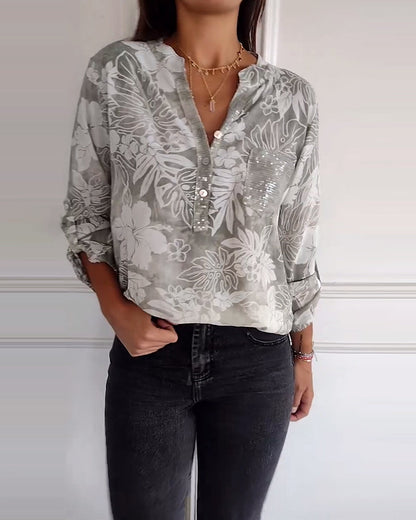 Patchwork-Pailletten-Blatt-Print-Top