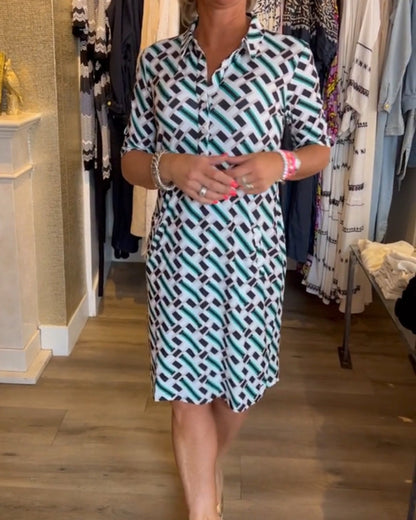 V-Ausschnitt Geometrisch Bedrucktes Kleid