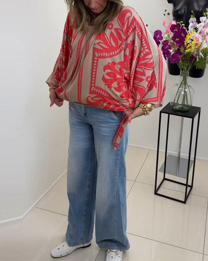 Bedrucktes, lässiges Langarmoberteil mit Rundhalsausschnitt