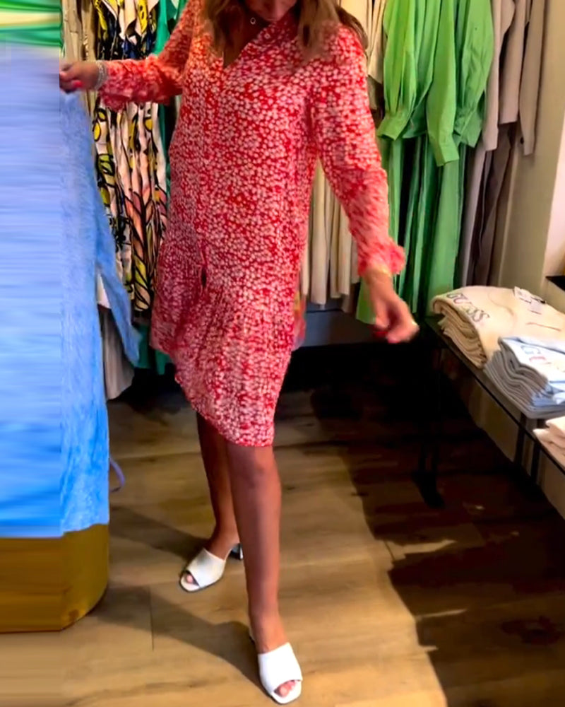 V-Ausschnitt Kleid mit Blumenmuster und Revers