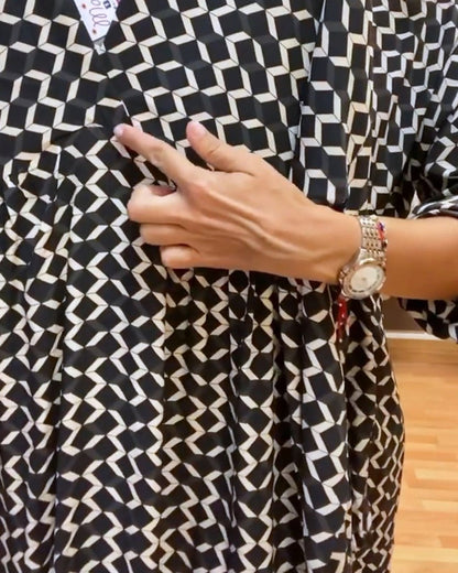 Geometrischer Druck V-Ausschnitt Freizeitkleid