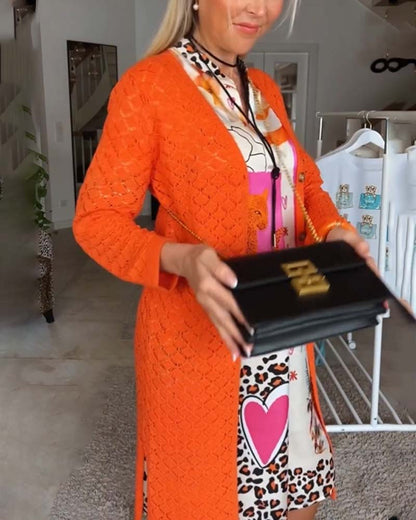 Patchwork-Leopardenmuster V-Ausschnitt Kleid