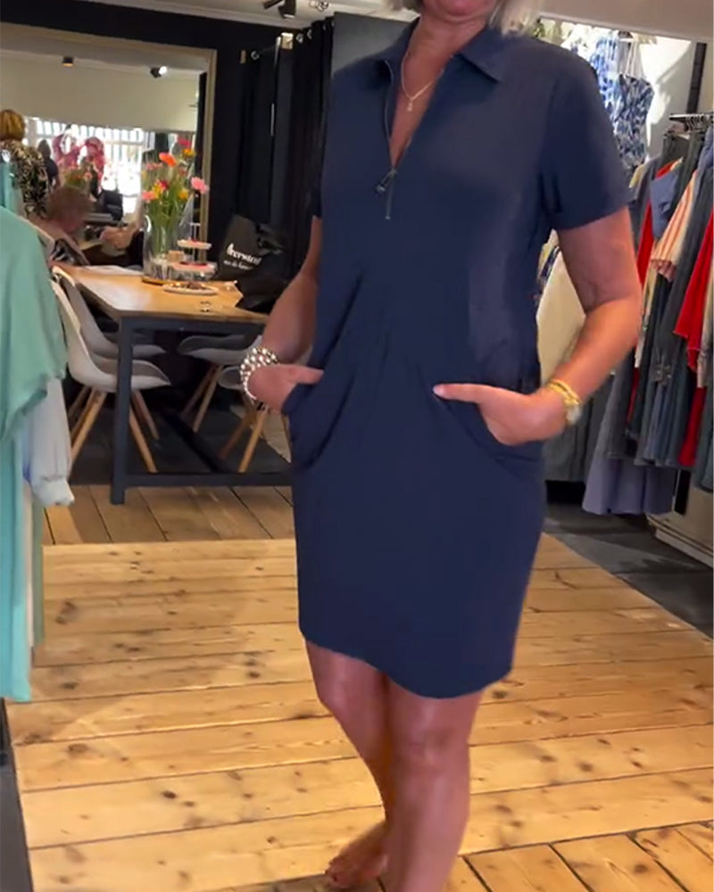 Revers Reißverschluss Kleid