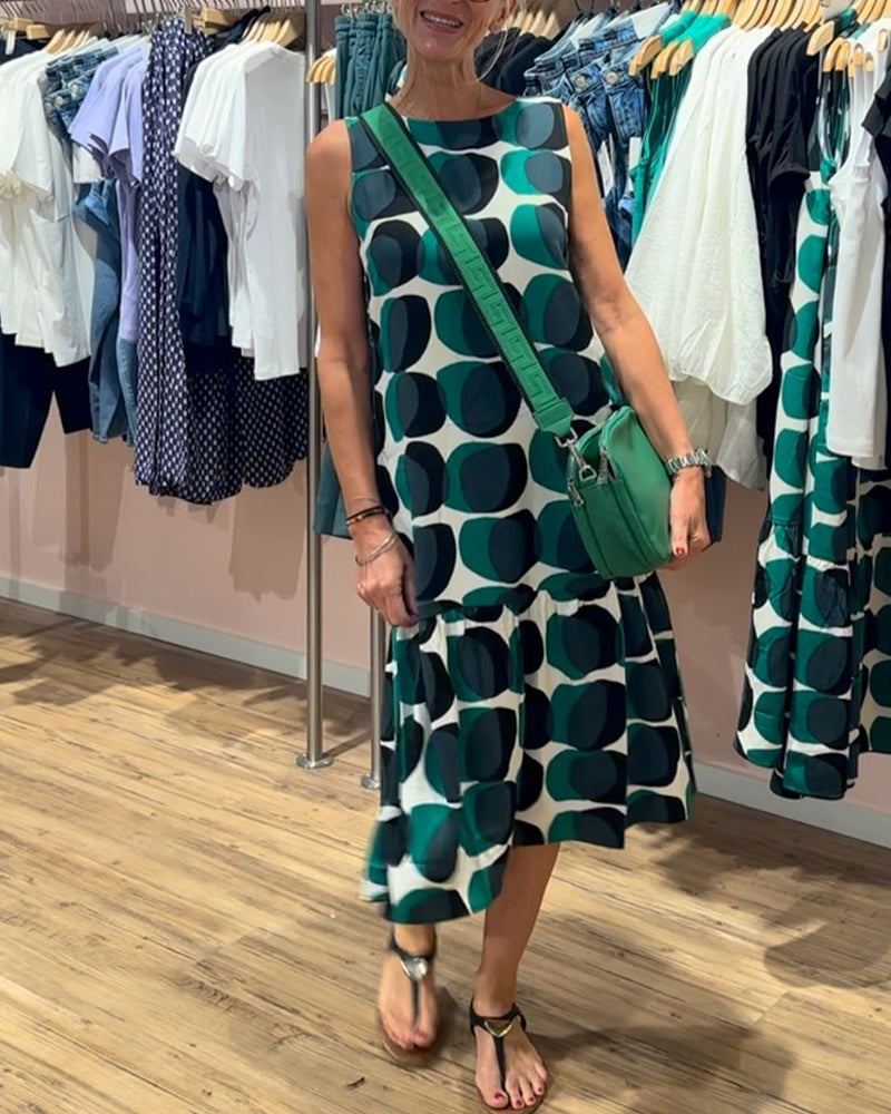 Rundhals Ärmelloses Bedrucktes Kleid