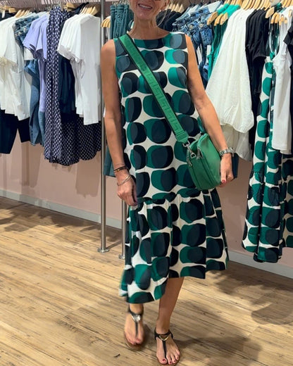 Rundhals Ärmelloses Bedrucktes Kleid