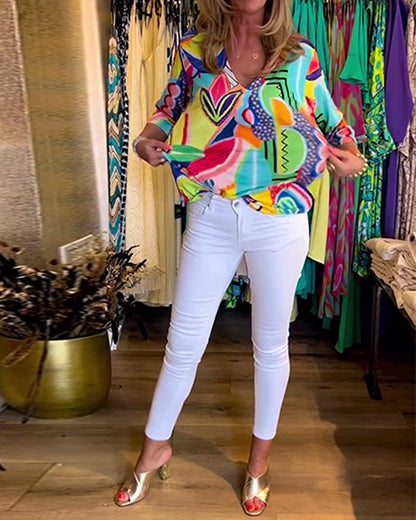 Langärmlige lockere bedruckte Bluse