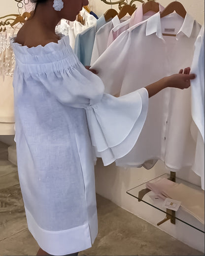 Ein-Schulter-Flare-Ärmel-Kleid