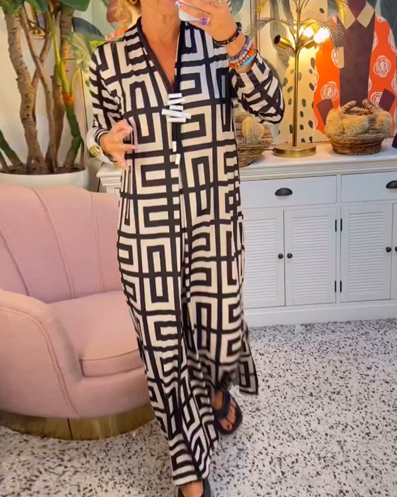 V-Ausschnitt Kleid mit geometrischem Druck